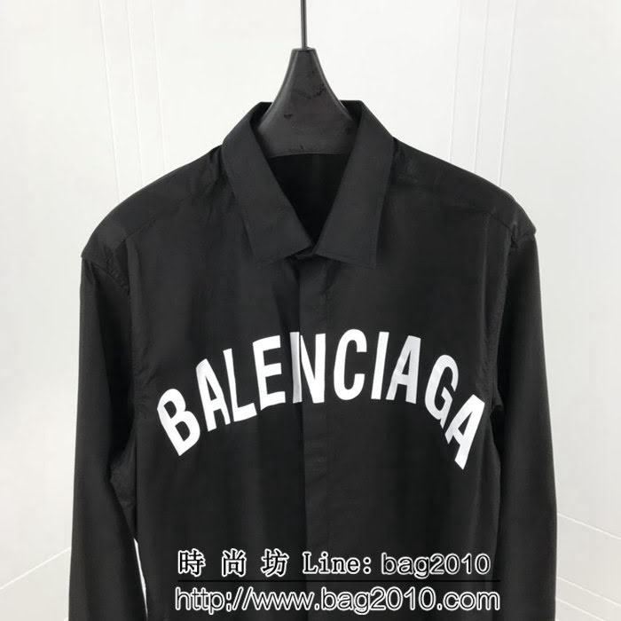 BALENCIAGA巴黎世家 18ss秋冬新款 胸前弧形字母印花logo 百搭襯衣 情侶款 ydi1445